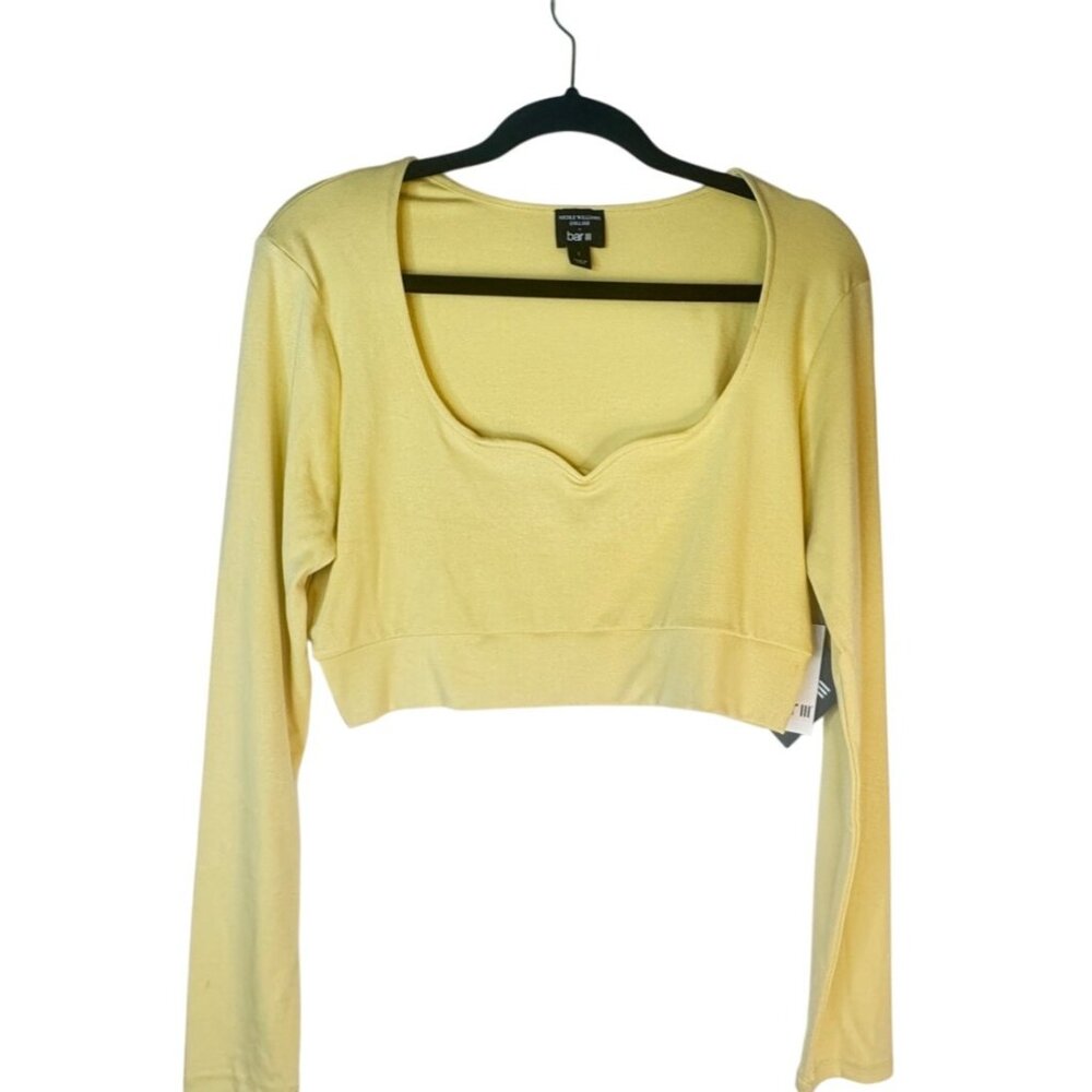 2/$30 NWT Large Nicole Williams English X Bar III Yellow Cropped Top